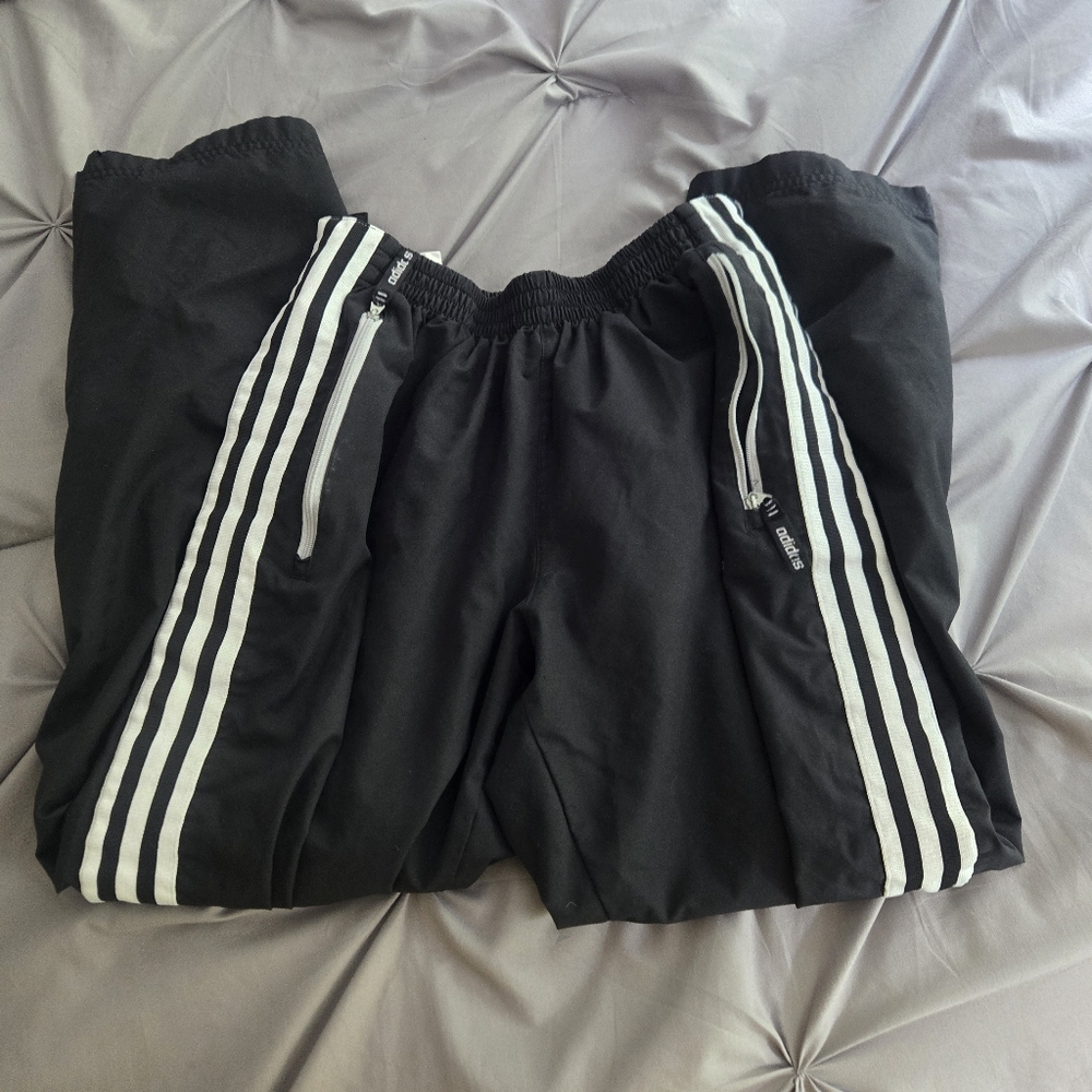 adidas Vintage Three Stripe Snap Button Black Track Pants